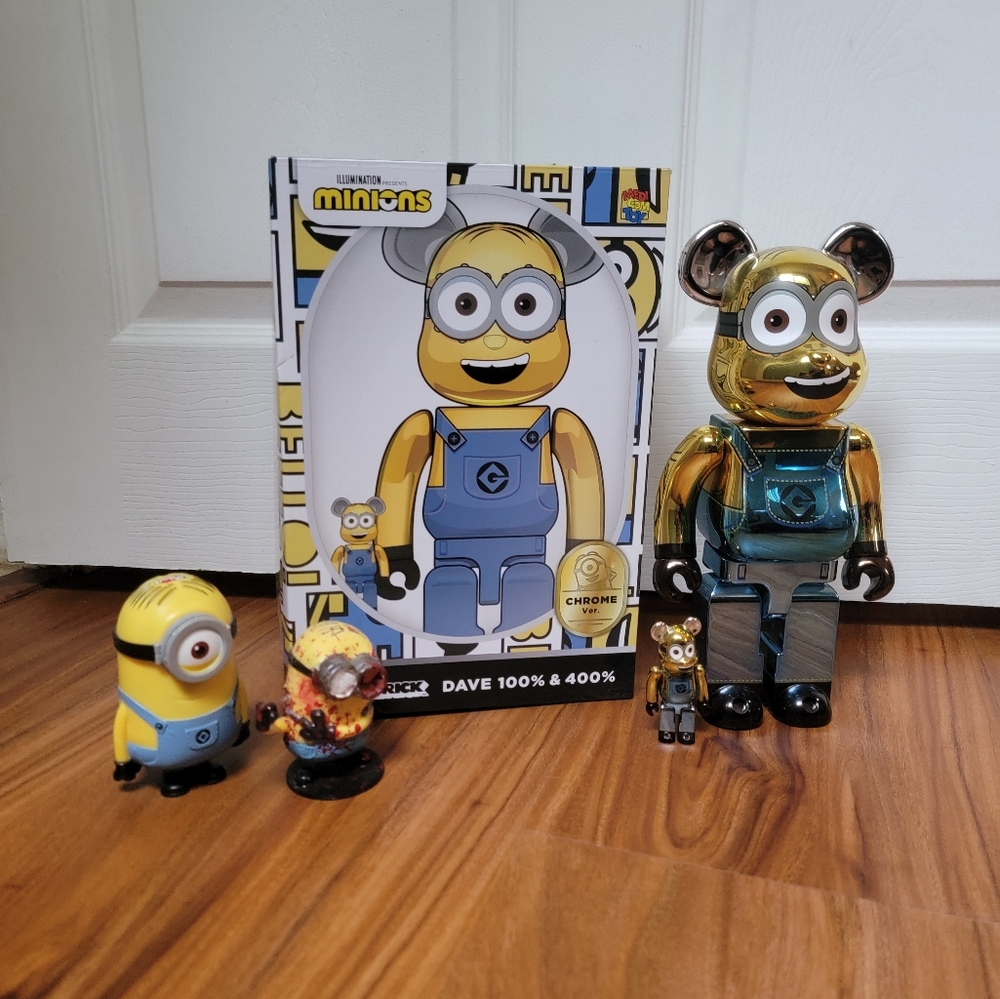 Minion Dave chrome 400 & 100 Bearbrick bop it lot